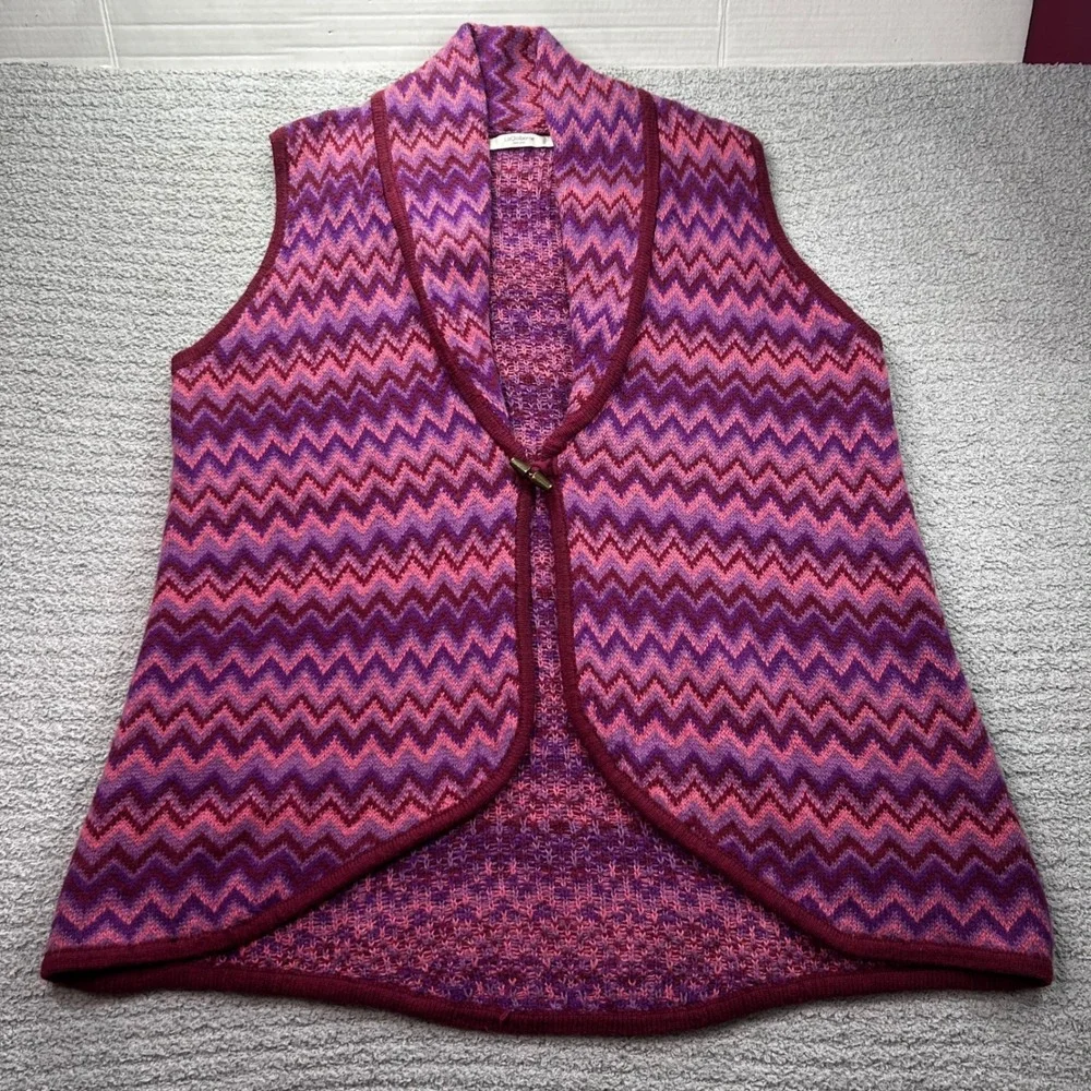 Liz Claiborne Vest Chevron Knit Toggle Pink Purple One Size Boho Retro Preppy